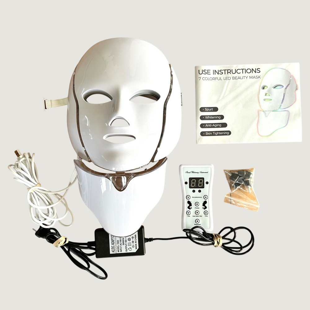 7 Color LED Beauty Mask Photon Light Therapy Face Neck Skin Rejuvenation White